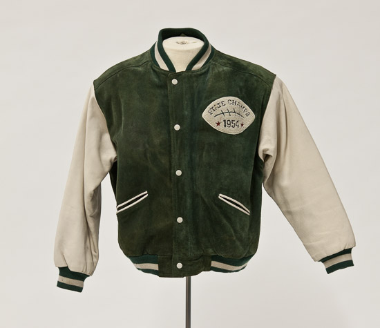 Small 1954 Green and Cream Letter Jacket $15