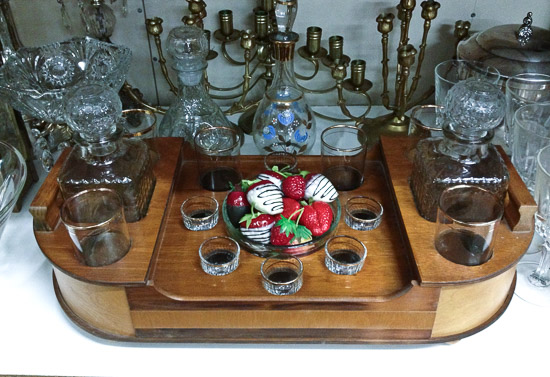 Vintage Drink Caddy with Decanters - $30