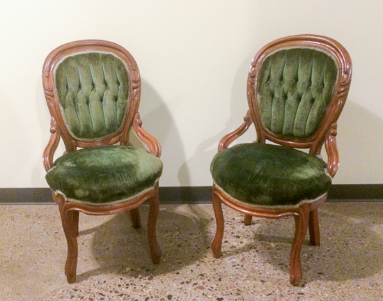Green Velvet Tufted Parlor Chairs   $40 Each