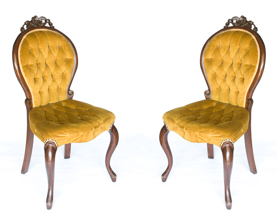 Pair of Antique Gold Rose Tufted Parlor Chairs      $40 Each