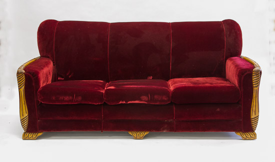 Antique Red Velvet Couch / Wood Trim   $125