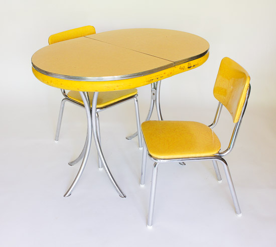 Yellow Chrome / Vinyl Kitchen Table & 2 Chairs  $50