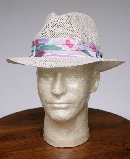 Men's White Panama Hat with Pastel Band $4