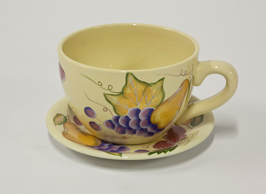 Large Painted Coffee Cup with Saucer $7