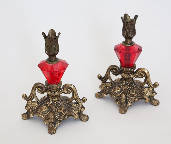 Ornate Red and Brass Candle Holders $15