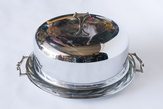 Silver Domed Server with Glass Tray $10