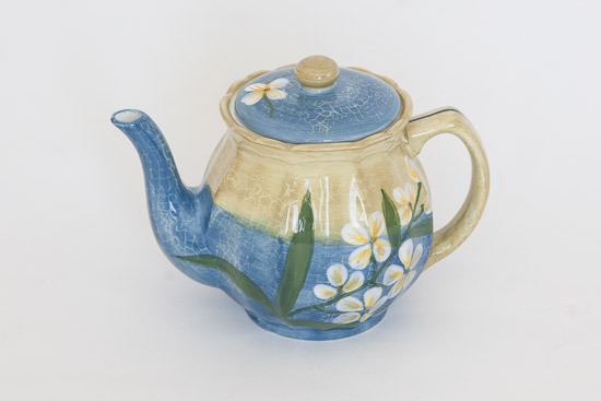 Blue, Yellow & White Ceramic Floral Teapot $7