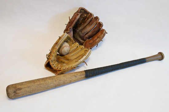 Baseball Gloves, Ball and Bat $25